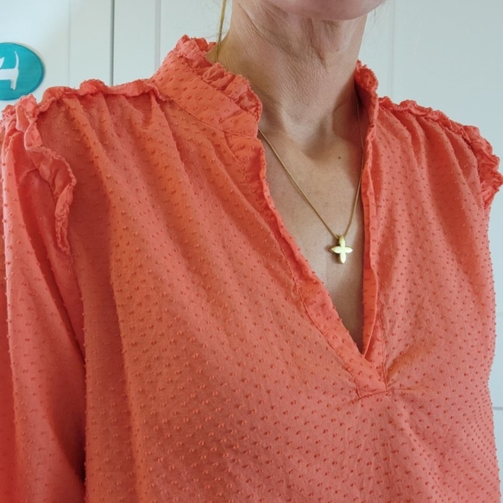 J Crew size Small coral poplin blouse. Perfect for summer and spring! Like new. - Picture 5 of 8